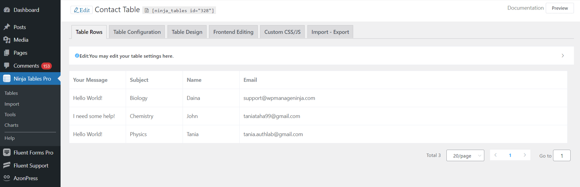 All selected Fields are shown in the same Column