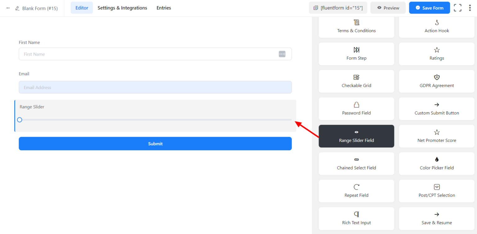 Range Slider Field in Fluent Forms - WP Manage Ninja