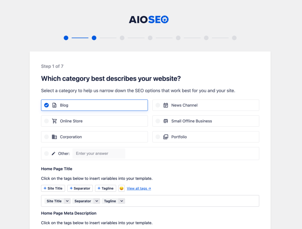 All in One SEO - describe your website's category