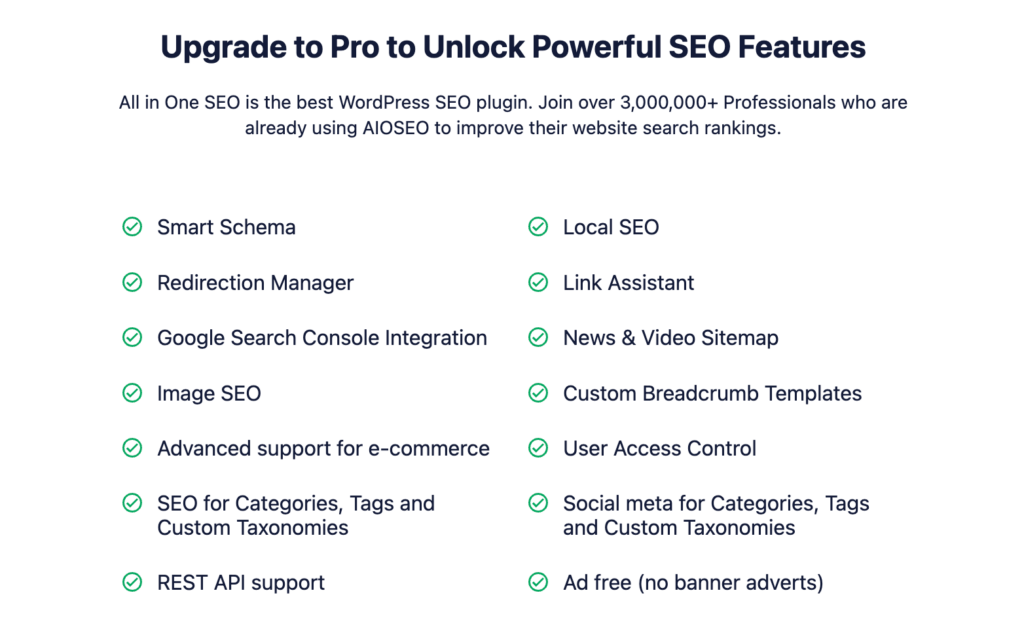 All in One SEO - Pro SEO features