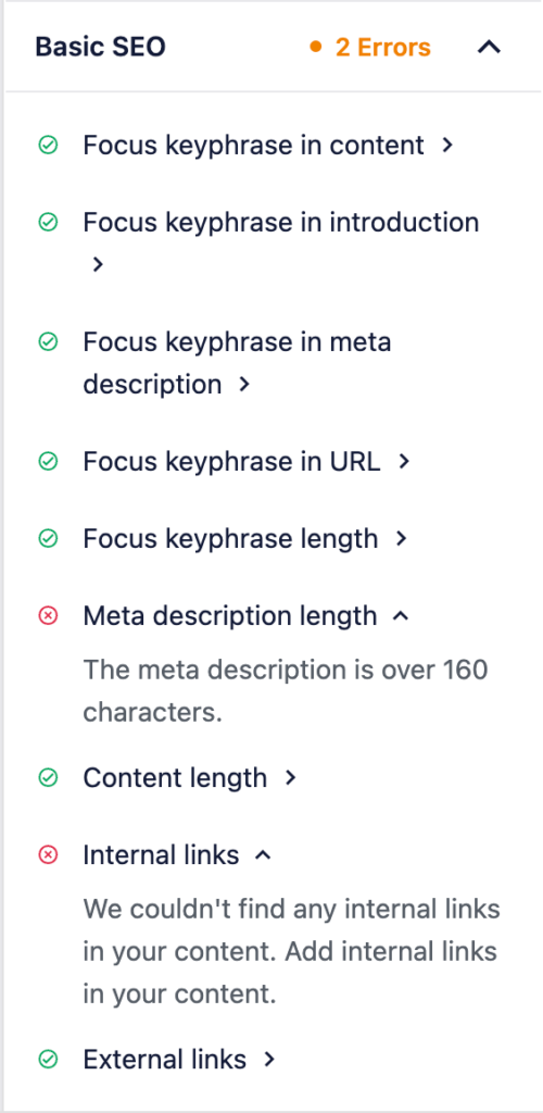 All in One SEO - Basic SEO analysis