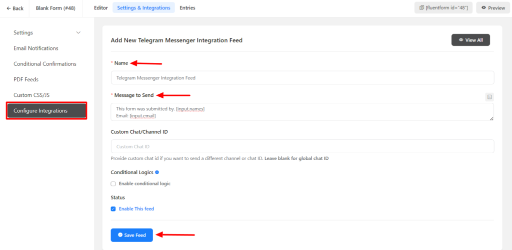 Telegram Messenger Integration with Fluent Forms - WP Manage Ninja