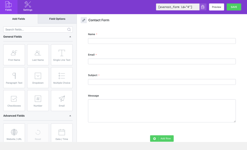 Everest Forms - Available fields