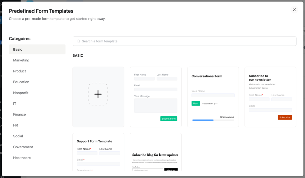 Fluent Forms - Pre-built form templates