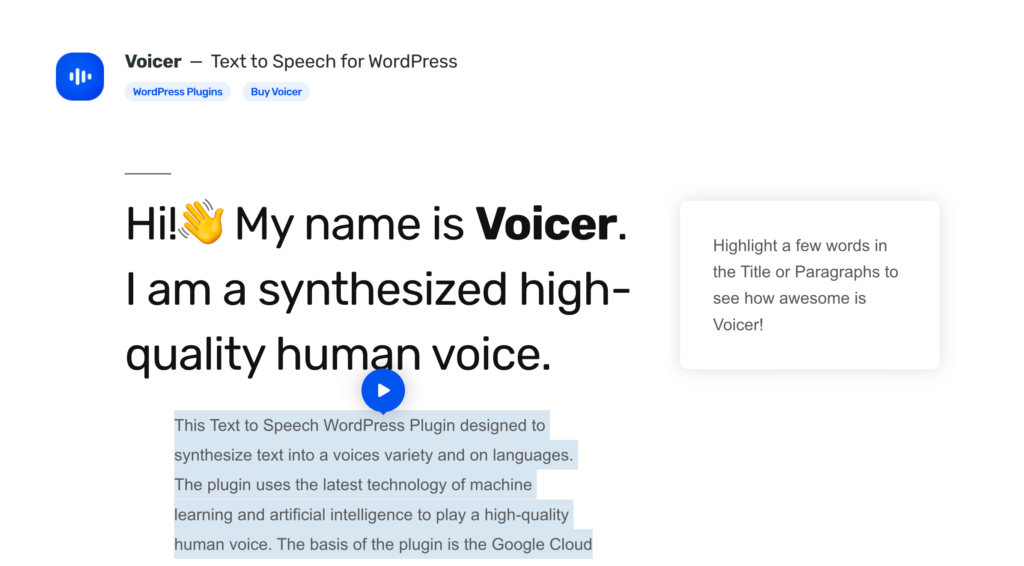 Voicer - Text-to-speech WordPress AI Plugin
