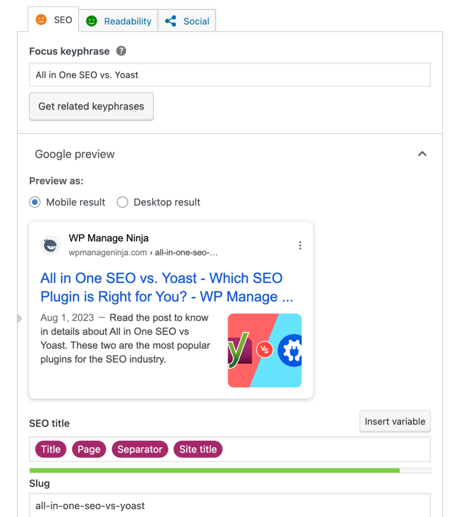 Yoast - Preview snippet