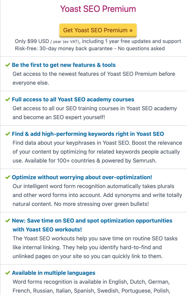 Yoast - Premium SEO features