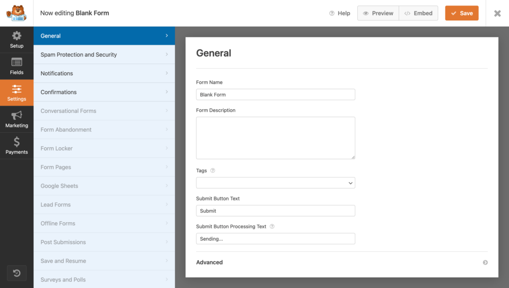 WPForms - Forms settings
