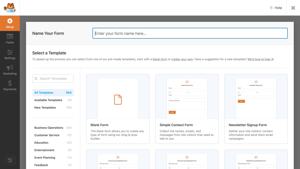 WPForms - Form templates