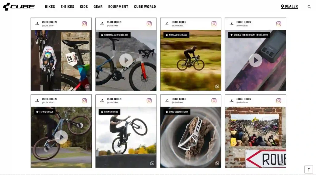 Cube cycle landing page with added Instagram feed