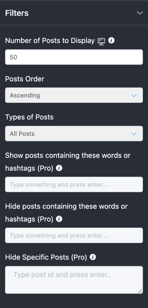 Add Instagram feed - Use filters to organize your template