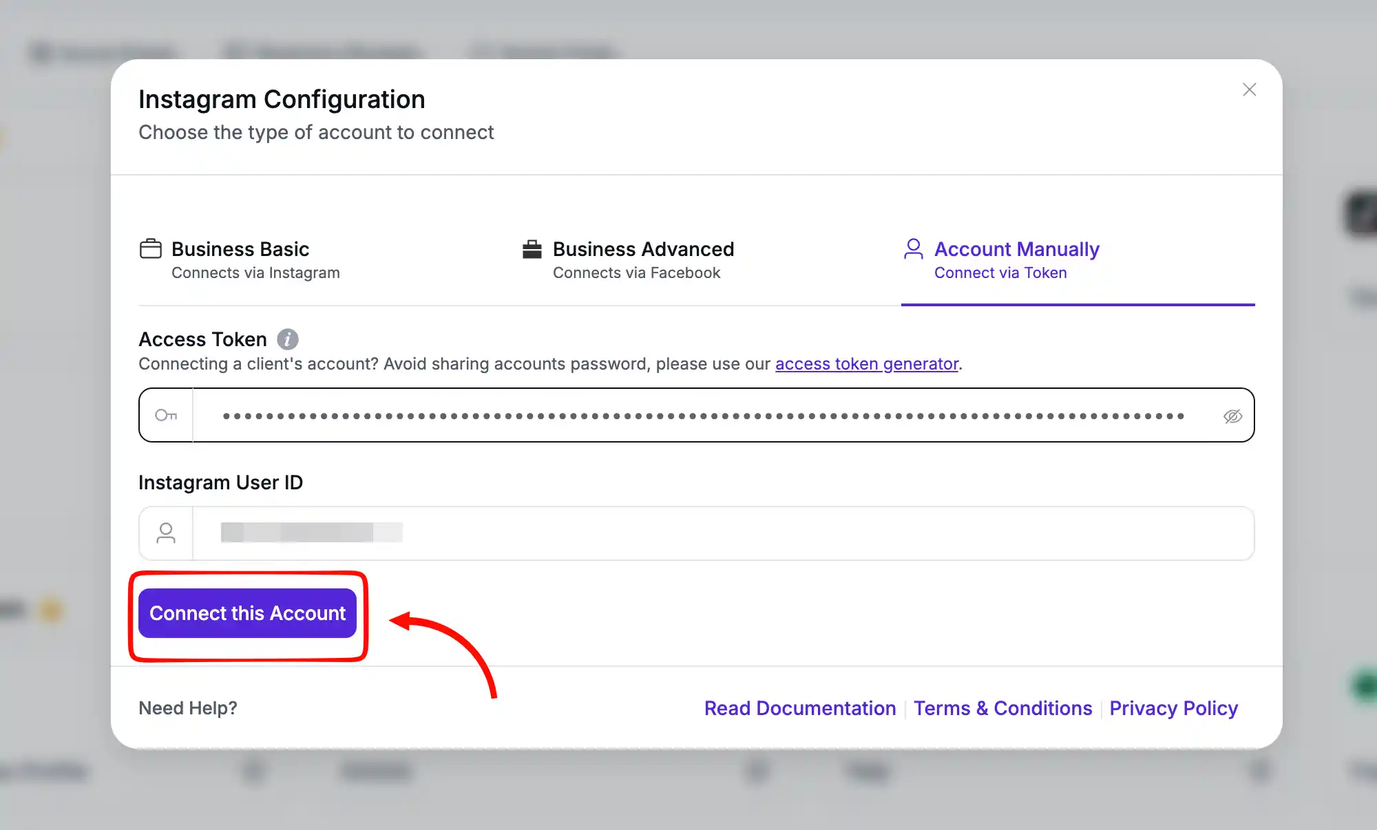 Configure instagram feed