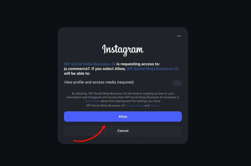 Business basic Instagram account connection permission