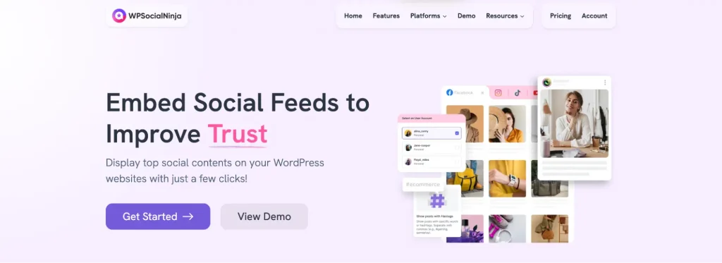 Image Showing WPSocialNinja as it is the best plugin to embed social media feeds on WordPress