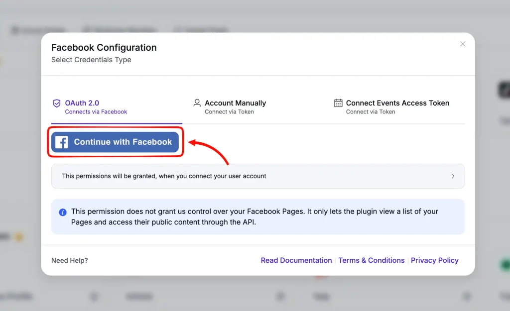 Showing how WP Social Ninja connects directly to your Facebook Page through a simple authorization process. Just log in, grant permissions, select your page, and your feed is ready to go.