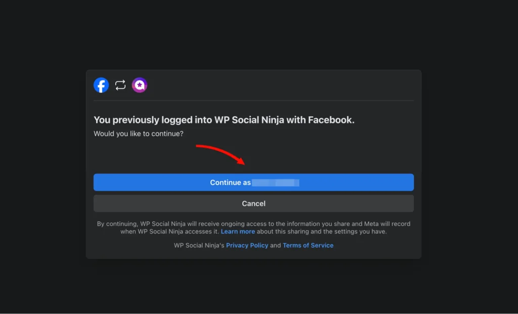 Showing how to grant WP Social Ninja the necessary permissions to access your Facebook Page.