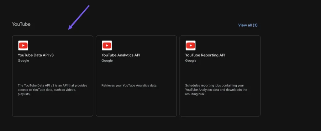 Showing how to enable youtube API