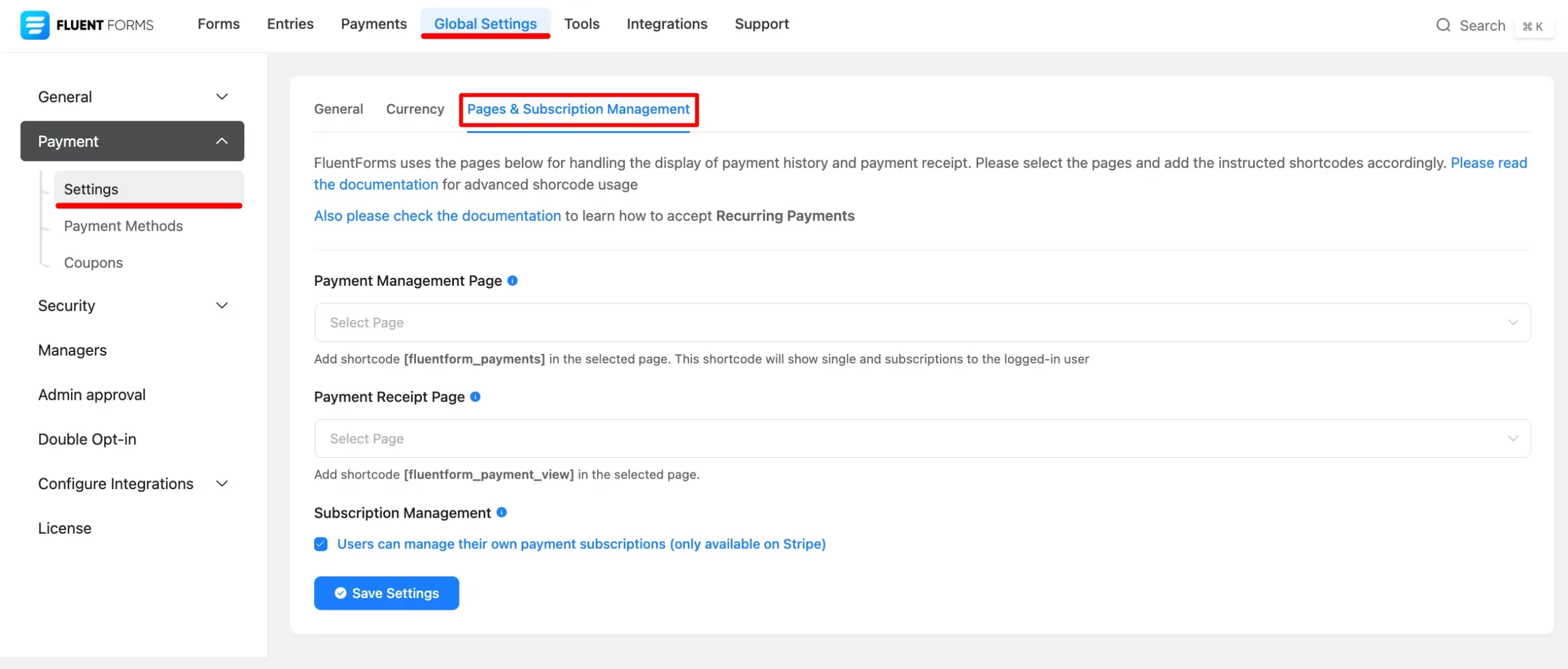 Payment Management Settings - WP Manage Ninja