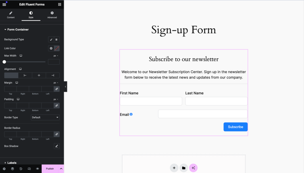 Design a sign-up form with Elementor