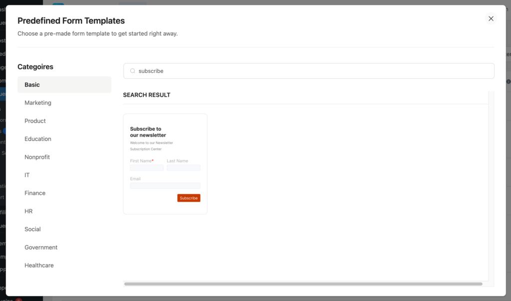 Search with your keyword to find a form template