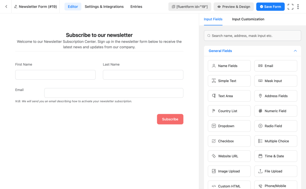 Fluent Forms editor panel