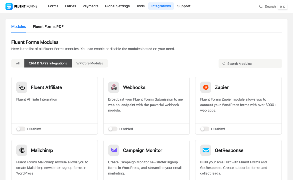 Go to the integration page from Integrations