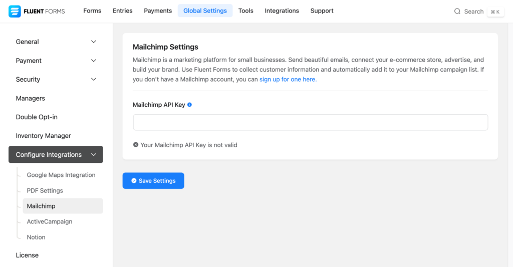 Provide the API key for Mailchimp