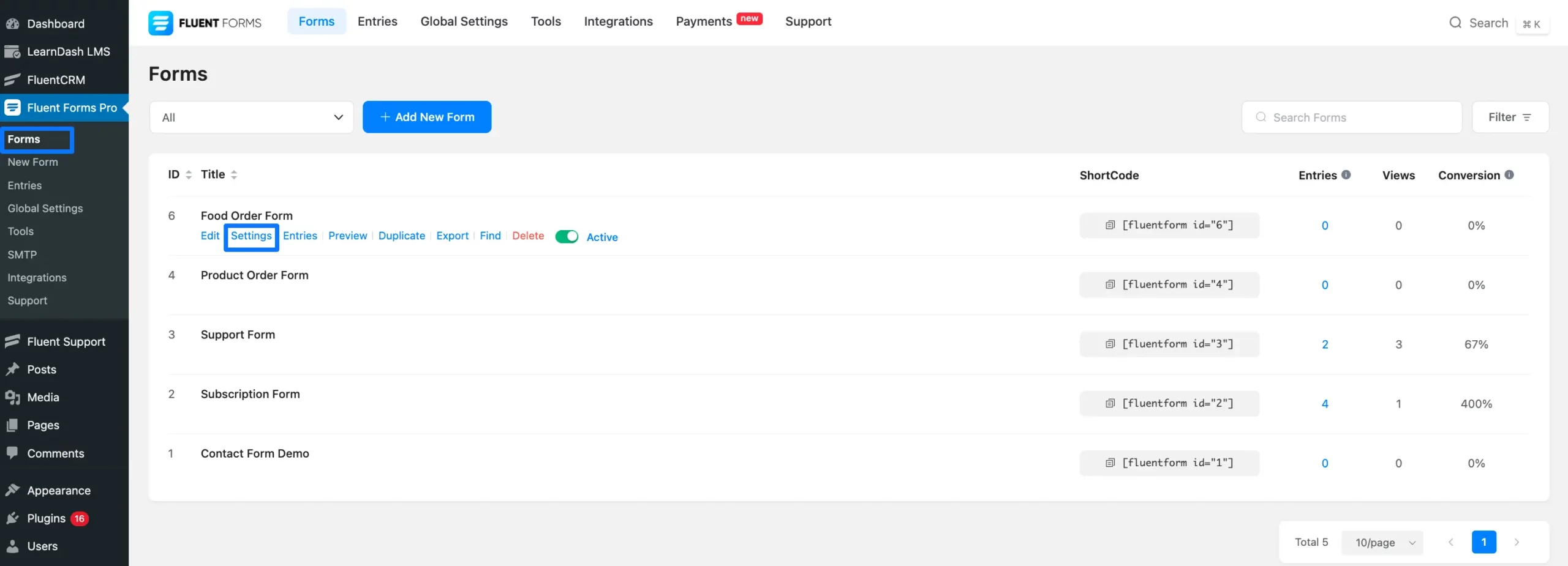 Form's Settings