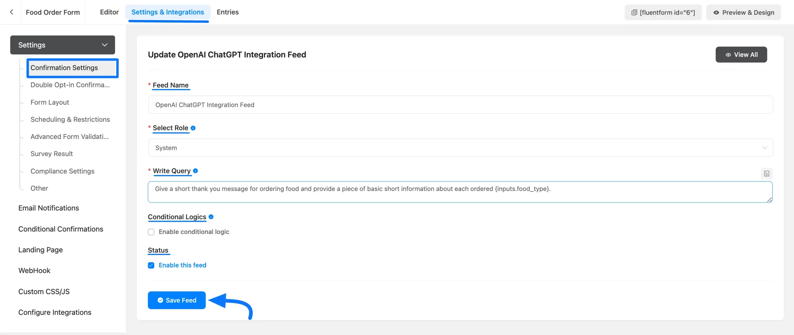 OPenAI ChatGPT Integration Feed