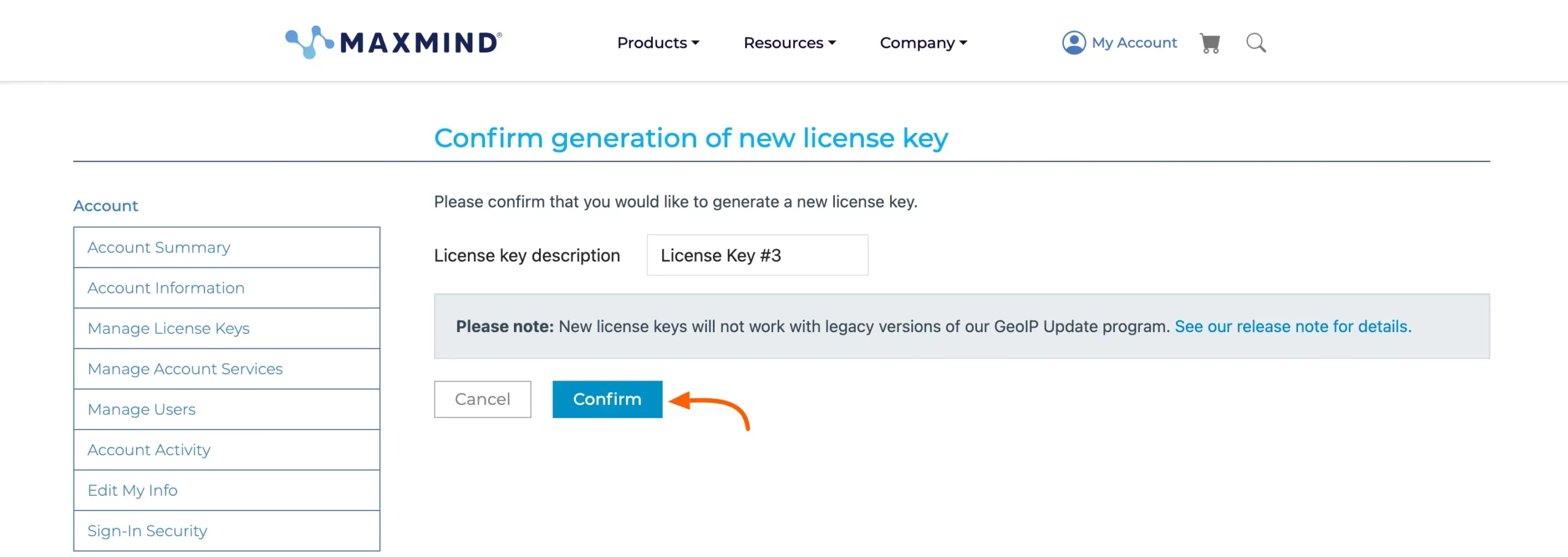Confirm-generation-of-new-license-key-in-MaxMind