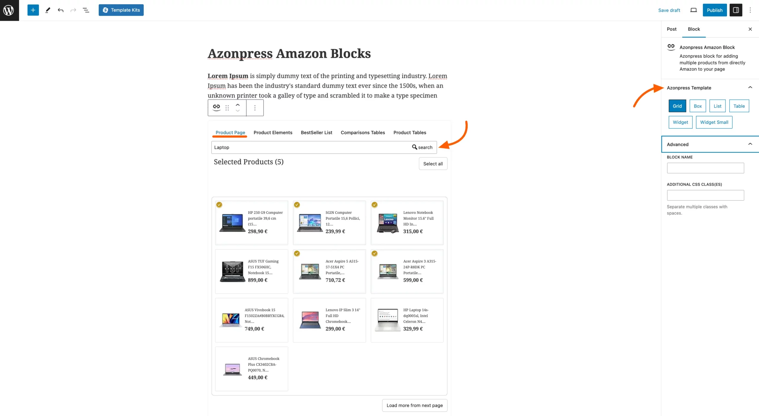 Product-Page-under-AzonPress-Amazon-Blocks