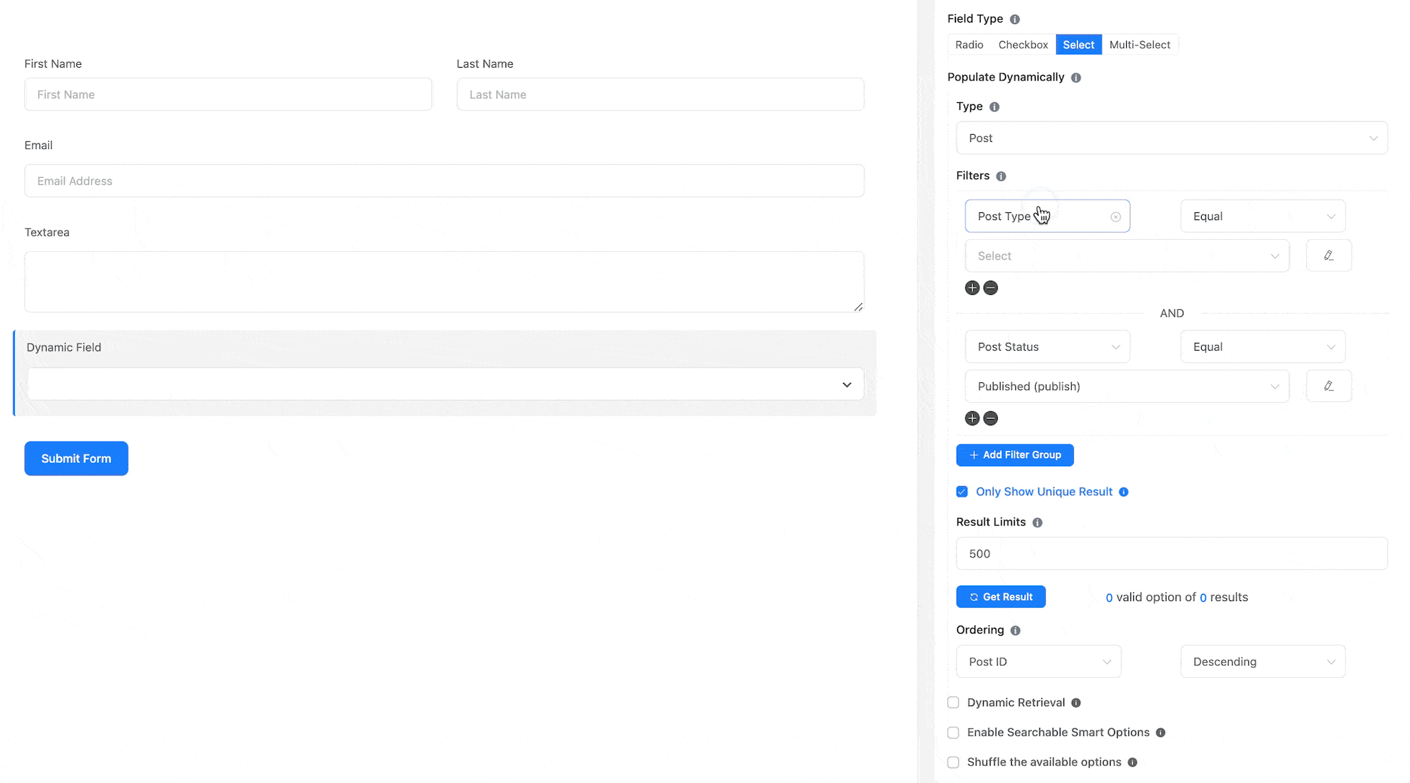 Fluent Forms Dynamic Field 