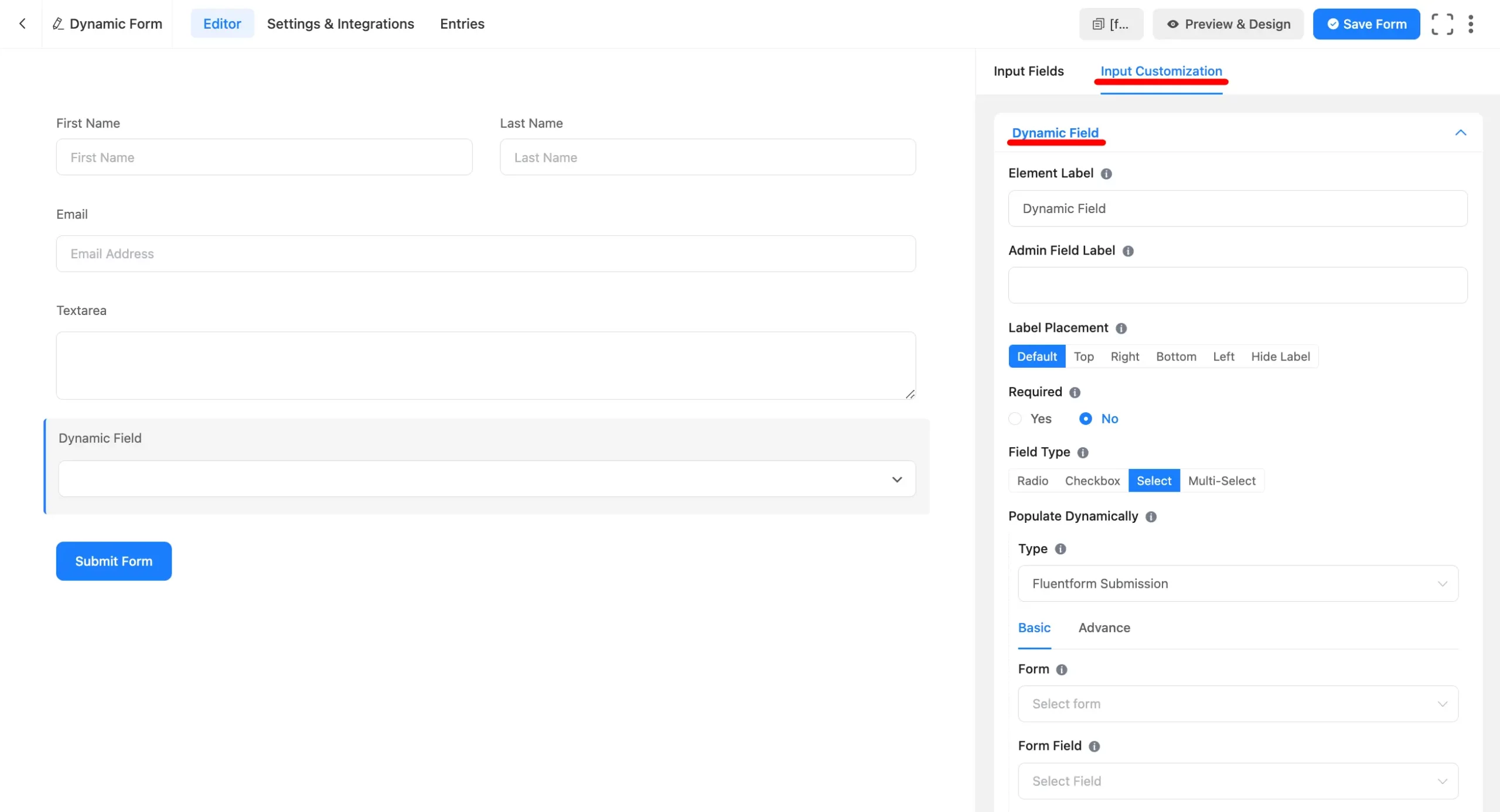 Fluent Forms Dynamic Field 