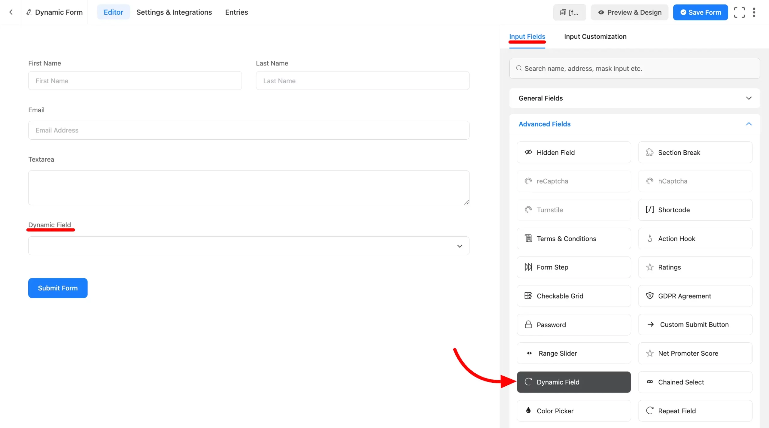 Fluent Forms Dynamic Field 