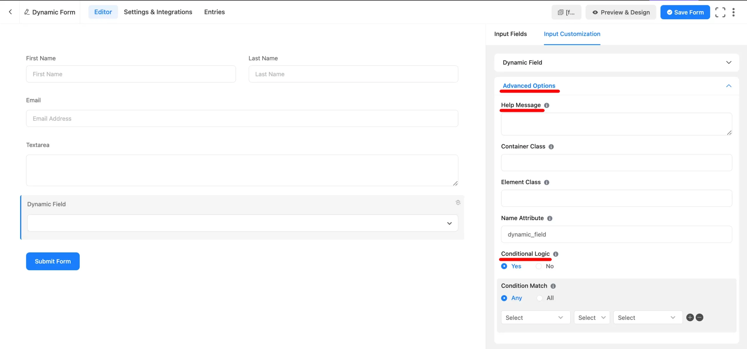 Fluent Forms Dynamic Field 