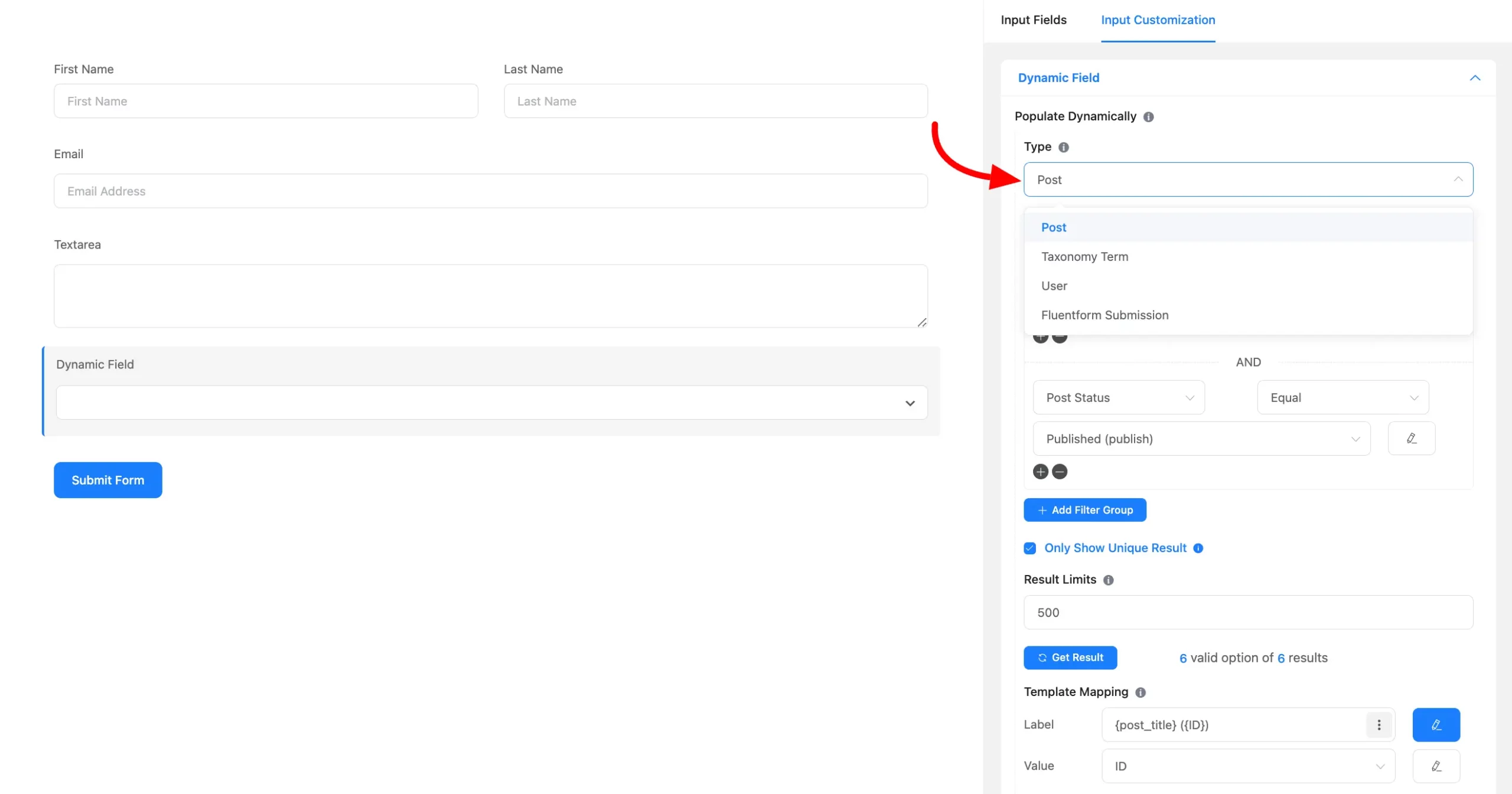 Fluent Forms Dynamic Field 