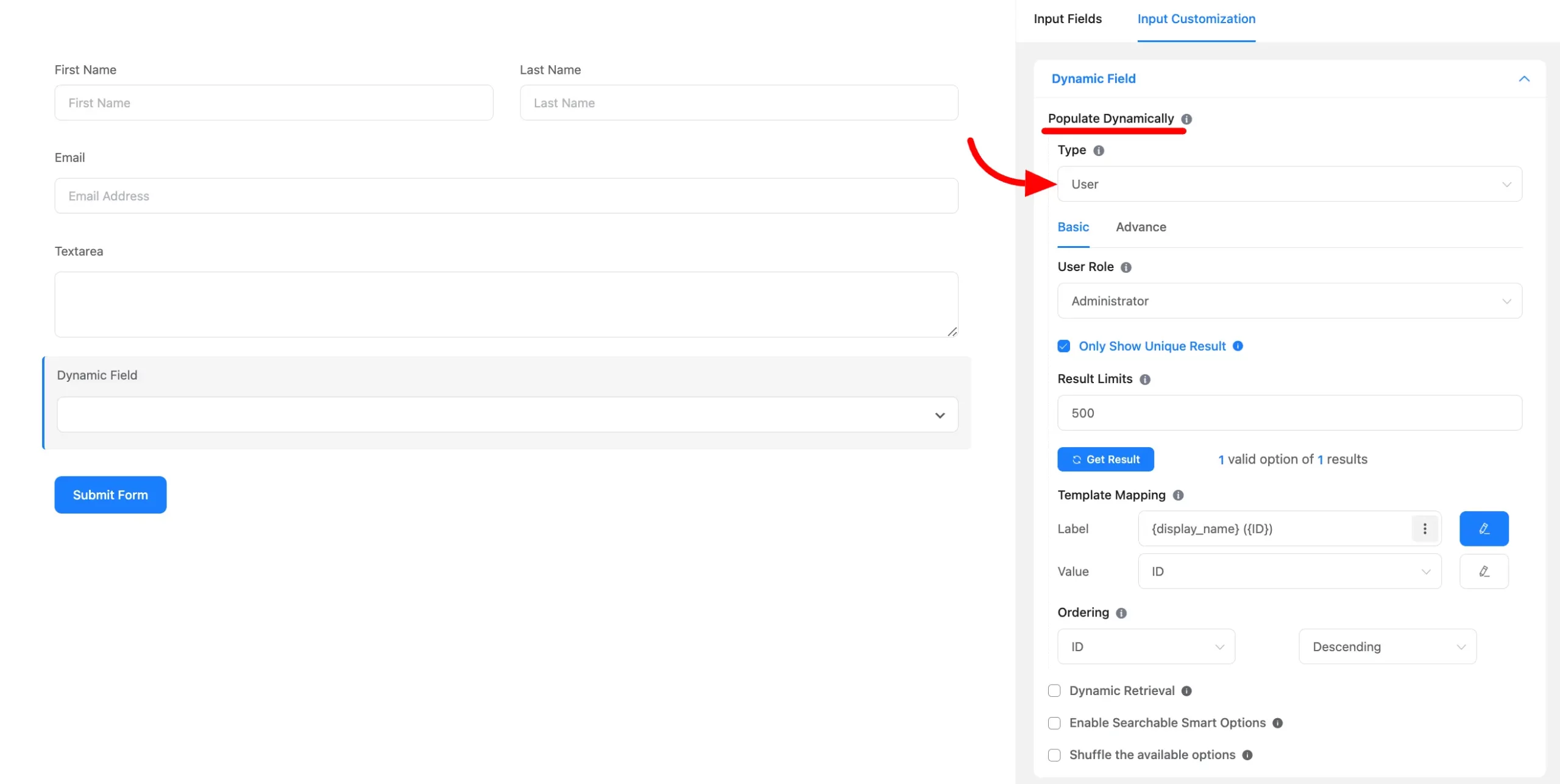 Fluent Forms Dynamic Field 