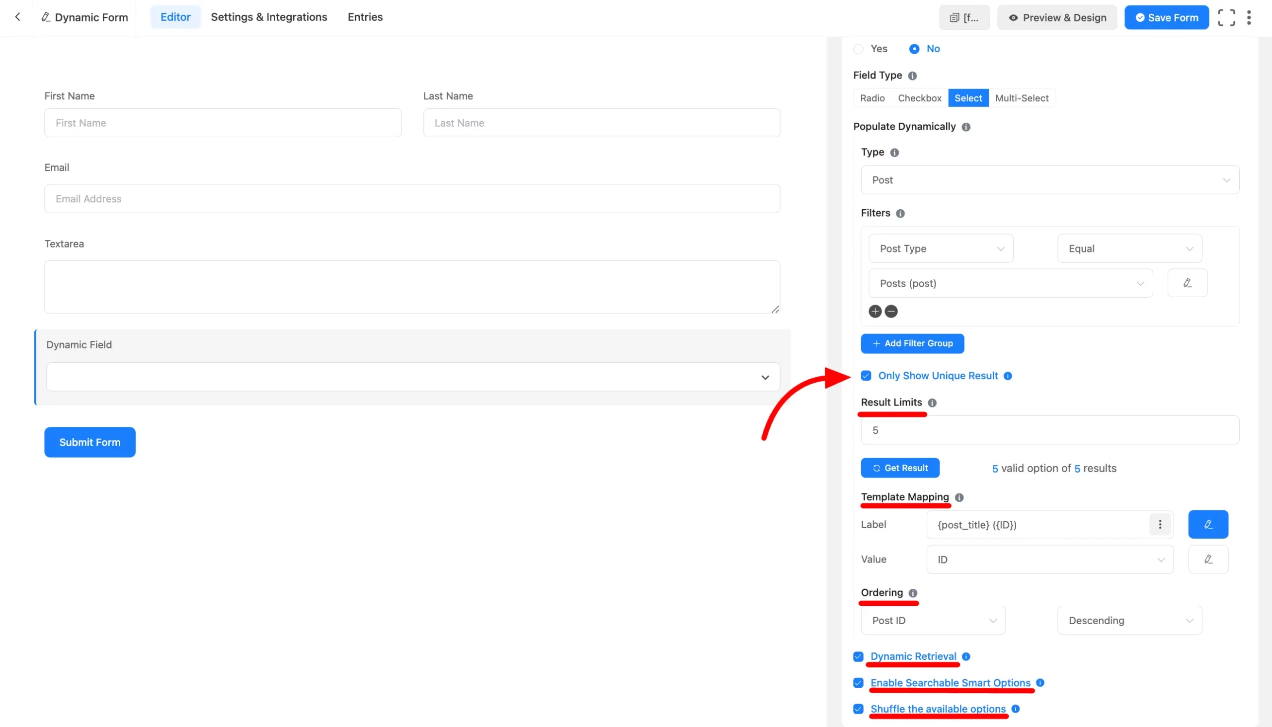 Fluent Forms Dynamic Field 