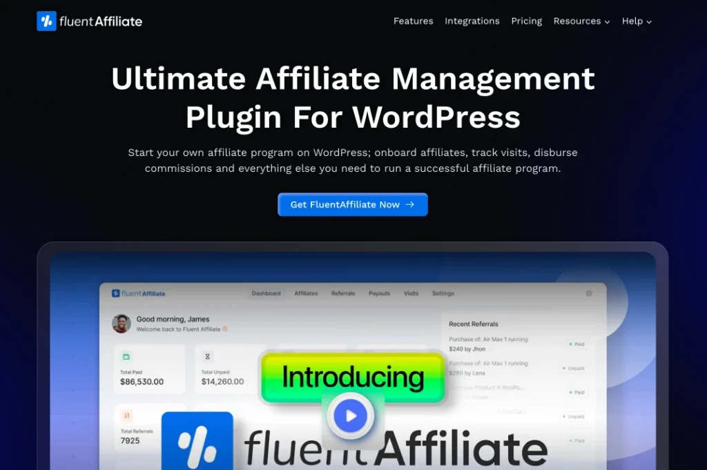 fluentaffiliate homepage