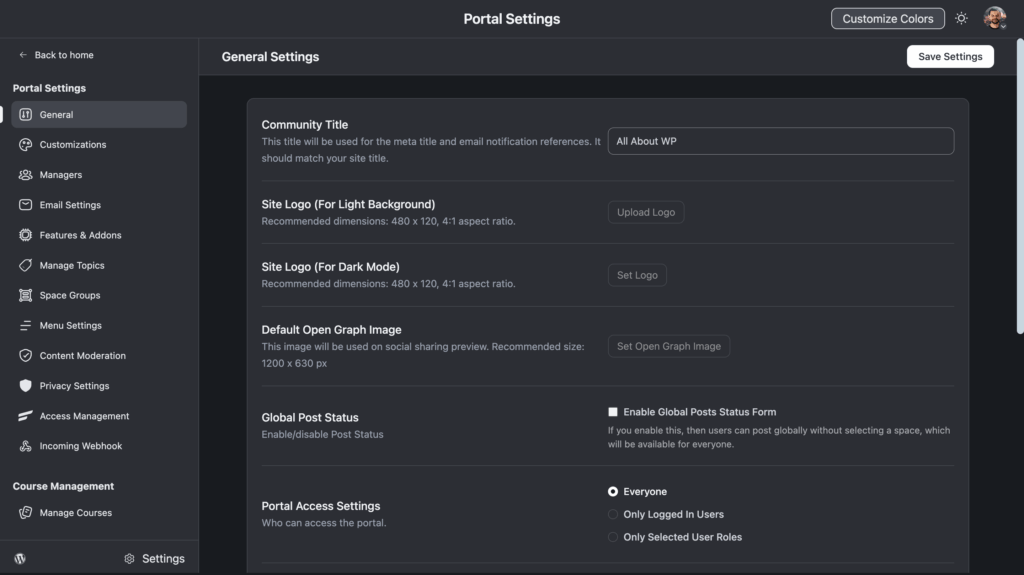 Community settings