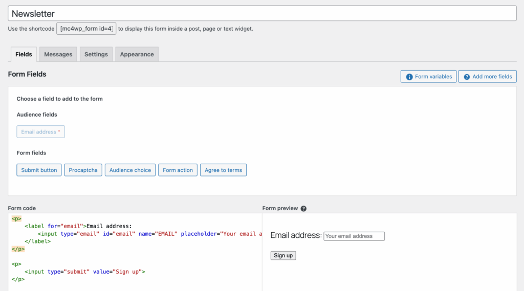 Form in Mailchimp