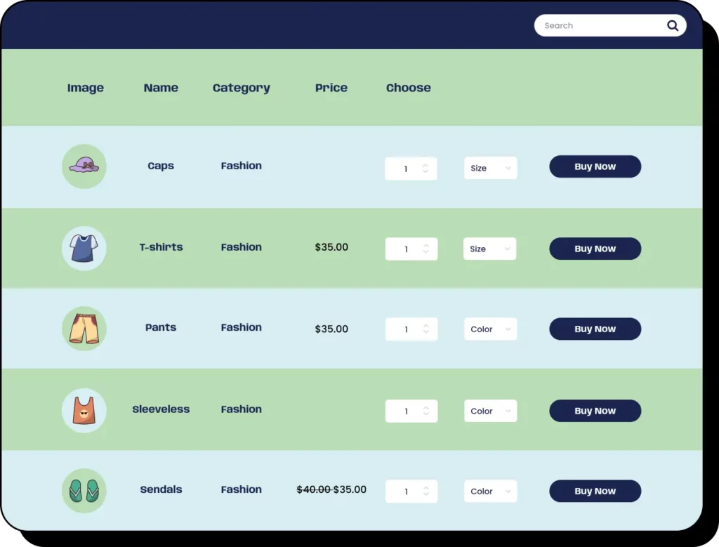 WooCommerce Tables