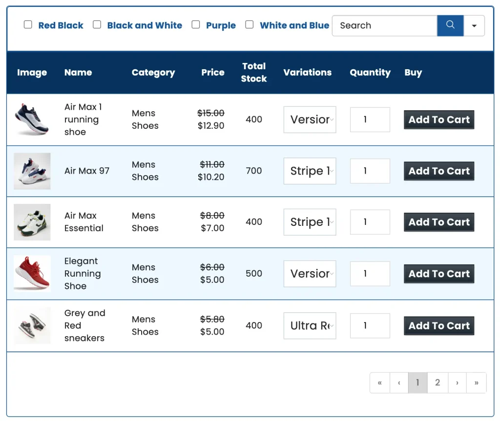 FluentCart table with Ninja Tables features