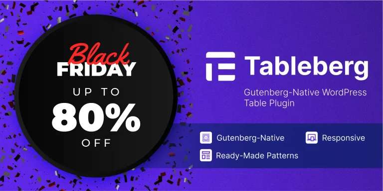 Tableberg is offering Black Friday deals, Best WordPress Black Friday deals