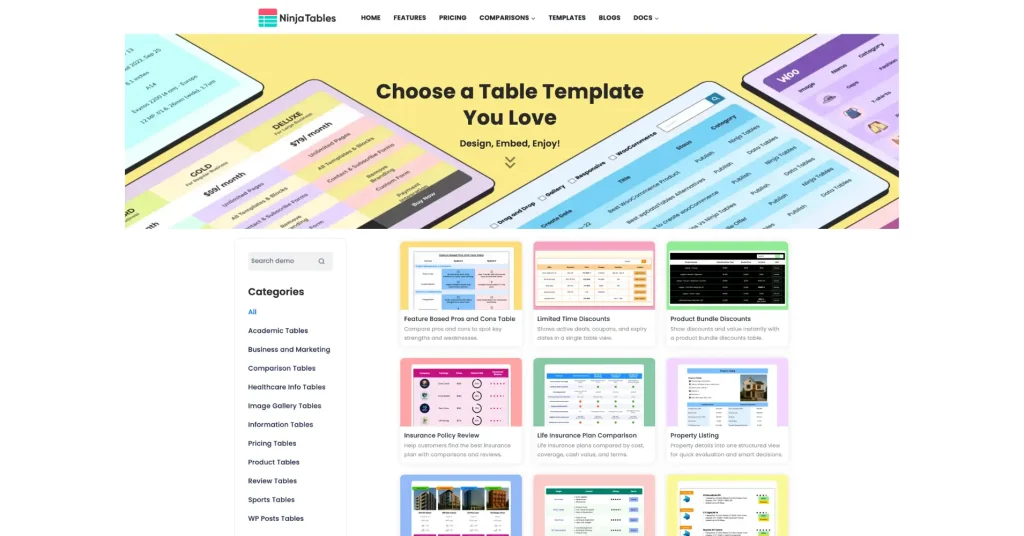 table templates