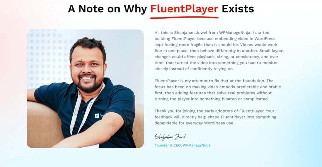 CEO Shahjahan Jewel about FluentPlayer