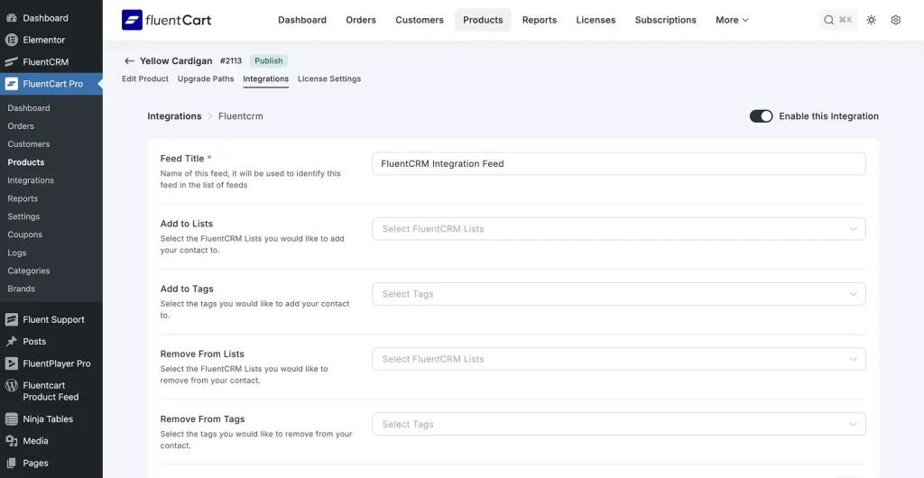 FluentCRM automation builder showing trigger