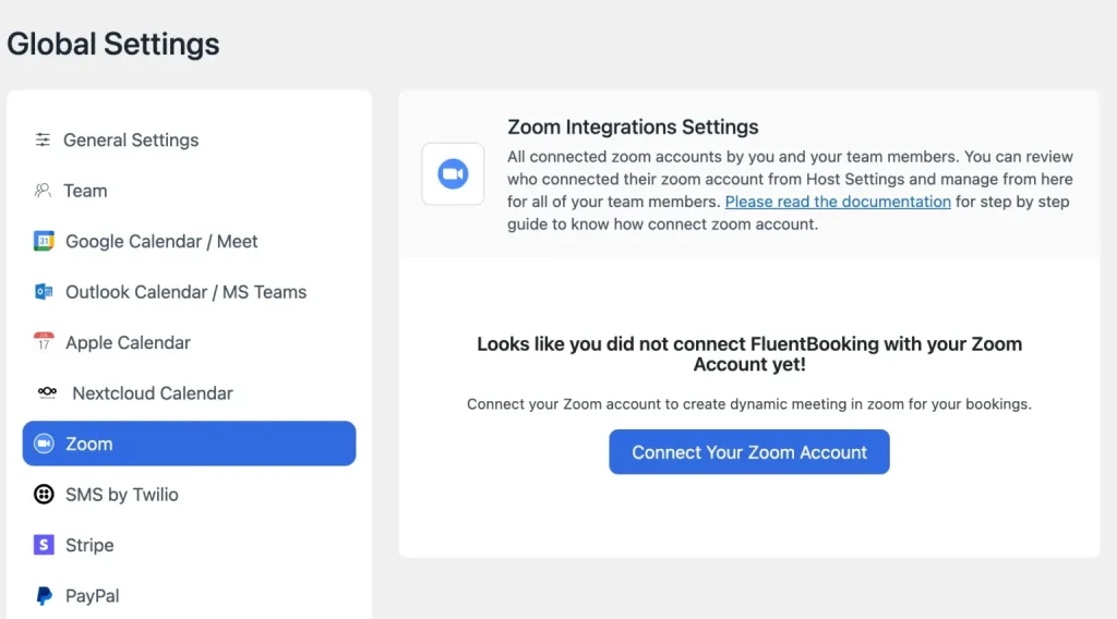 FluentBooking and Zoom integration setup