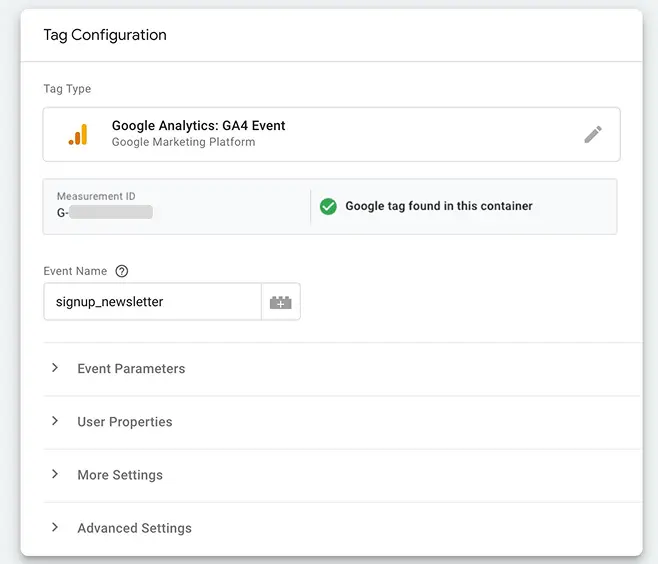 GA4 event tag configured inside Google Tag Manager