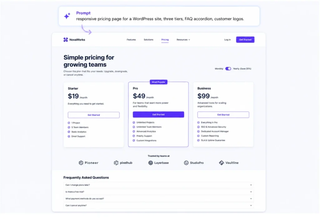 Prompt for simple pricing table